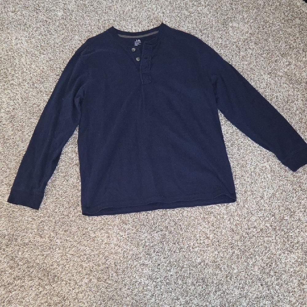 John Ashford‎ Men's Navy Large Cotton Long-Sleeve Henley Shirt